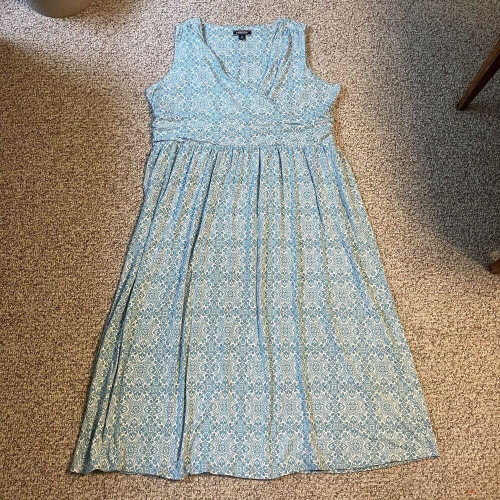 Lands End Womens Sleeveless Maxi Dress Plus Size 1X Stretch Boho Euro Summer